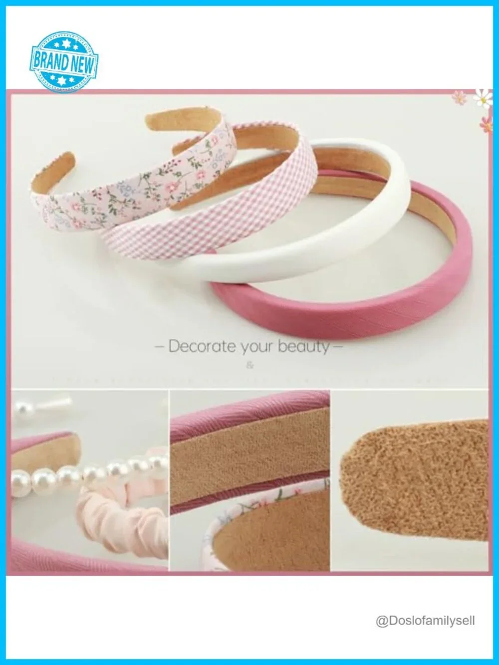 7pc Non Slip Floral Padded Headbands Set Cute Pearl Headband